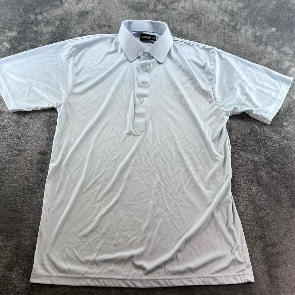 Collars & Co Mens Dress Collar Polo Shirt Light Blue Performance Short Sleeve L